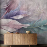 Wall murals Colorful feathers on textured background