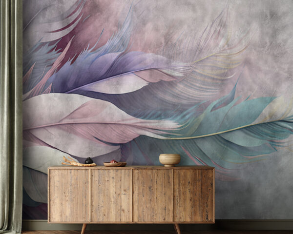Colorful feathers on textured background Wall murals Colorful feathers on textured background