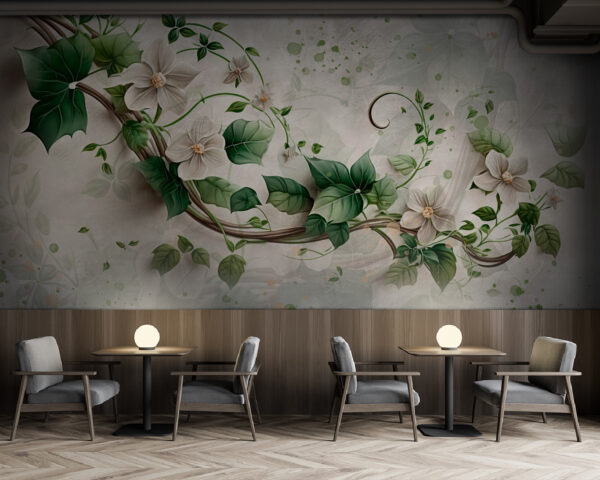 Wall murals Painting of flowers and leaves Wall murals Painting of flowers and leaves