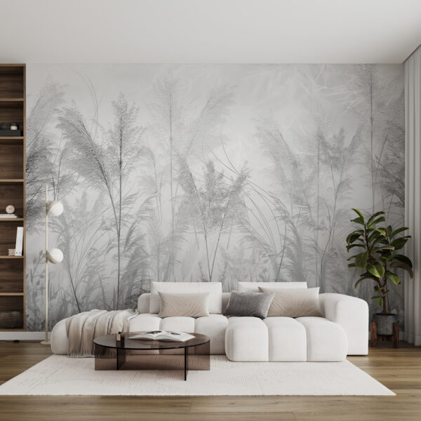 Wall murals Tall grass in a misty landscape