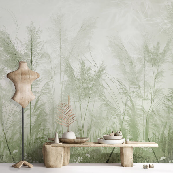 Wall murals Mist over delicate green foliage