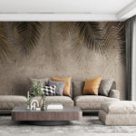 Wall murals Palm leaves against textured wall.