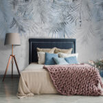 Wall murals Silver palm leaves on textured background.