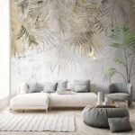 Wall murals Elegant palm leaves on textured background.