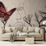 Wall murals Butterfly and a drawing of a woman's face
