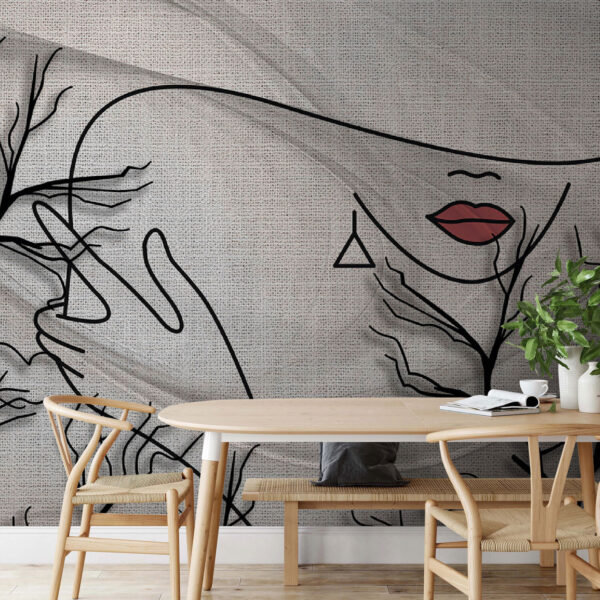 Drawing of a woman's face and a tree Wall murals Drawing of a woman's face and a tree