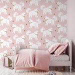 Wall murals White dogs and stars on pink