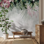 Wall murals Tropical leaves and flowers design.