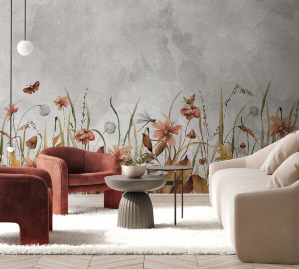 Wall murals Painting of flowers and grass Wall murals Painting of flowers and grass