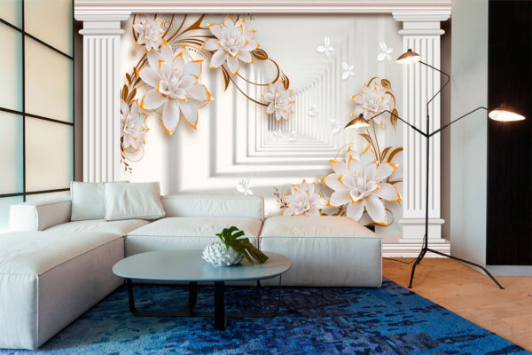 Floral elegance with architectural pillars Wall murals Floral elegance with architectural pillars