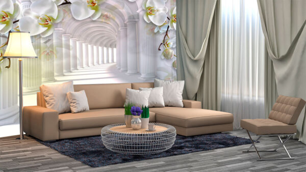 White orchids line majestic columns Wall murals White orchids line majestic columns