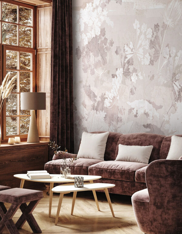 Wall murals White and gray floral pattern Wall murals White and gray floral pattern