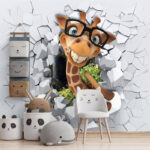 Wall murals Giraffe wearing glasses