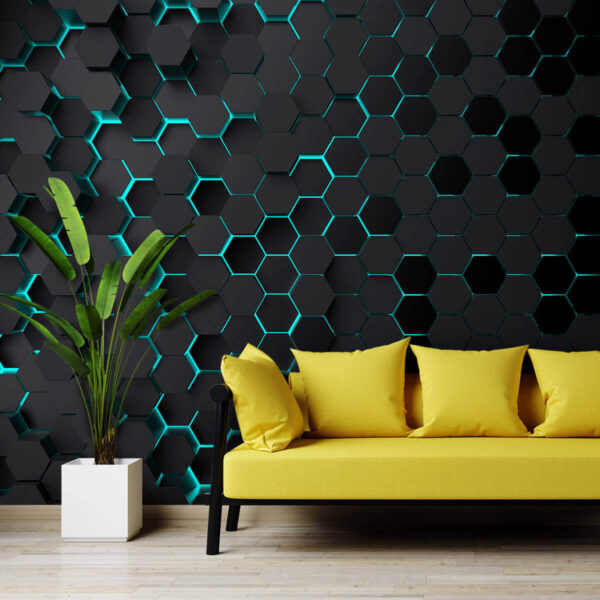 Wall murals Black and blue hexagons