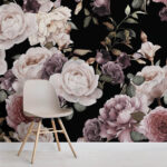 Wall murals Vibrant floral pattern on black background.