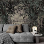 Wall murals Enchanted forest framed by foliage.