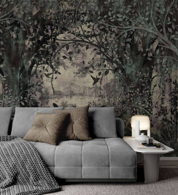 Enchanted forest framed by foliage Wall murals Enchanted forest framed by foliage