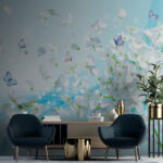 Wall murals White flowers with butterflies flying