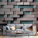 Wall murals Brick pattern with teal accents.
