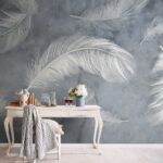 Wall murals Delicate feathers on textured background.