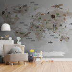 Wall murals Map of the world with animals