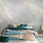 Wall murals White and orange leaves on a gray background