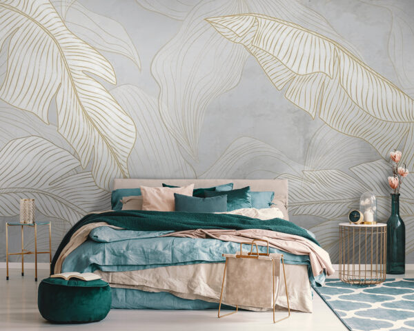 White and orange leaves on a gray background Wall murals White and orange leaves on a gray background