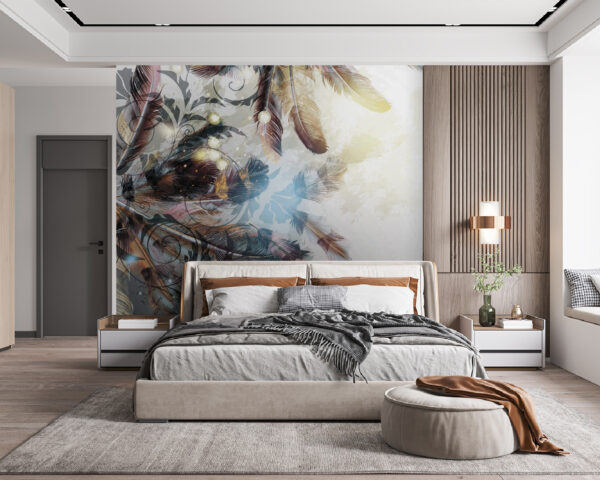 Wall murals Feathers dancing in soft colors Wall murals Feathers dancing in soft colors