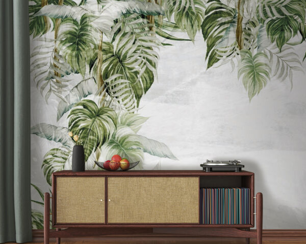 Tropical leaves on soft background Wall murals Tropical leaves on soft background