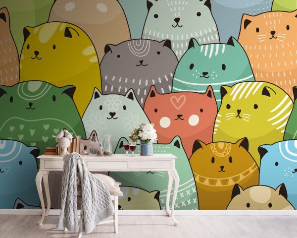Wall murals Group of cats in different colors Wall murals Group of cats in different colors