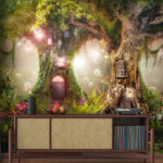 Wall murals Enchanted treehouse in magical forest.