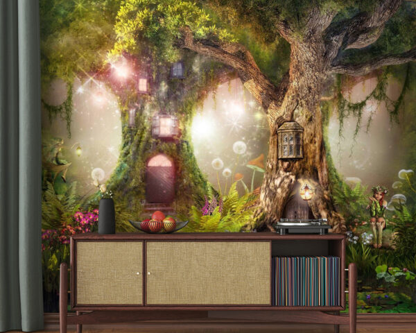 Wall murals Enchanted treehouse in magical forest Wall murals Enchanted treehouse in magical forest