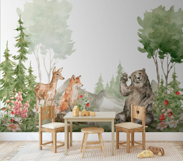 Forest animals greeting each other warmly Wall murals Forest animals greeting each other warmly