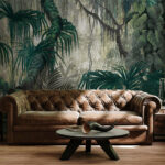 Wall murals Dense jungle with lush green foliage.