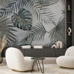 Wall murals Green leaves in artistic pattern.