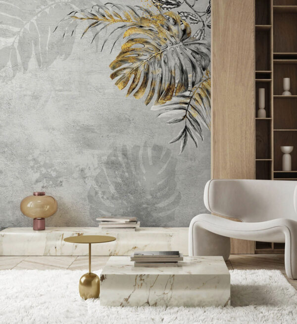 Wall murals Elegant foliage against a textured backdrop Wall murals Elegant foliage against a textured backdrop