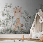 Wall murals Giraffe and panda in a jungle