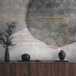 Wall murals Black and white painting with orange lines