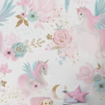 Wall murals Whimsical unicorns and pastel flowers.