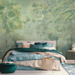 Wall murals Painting of a tree in a foggy forest