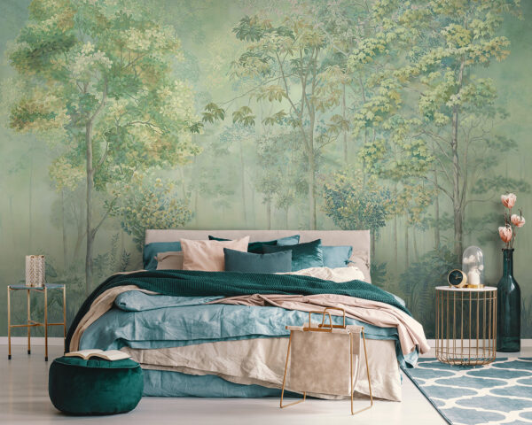 Wall murals Wall murals Painting of a tree in a foggy forest (SKU: u78448v1)