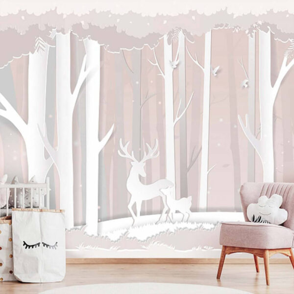 Wall murals Paper cut out of a deer in a forest Wall murals Paper cut out of a deer in a forest