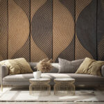 Wall murals Wooden panels with wave patterns.