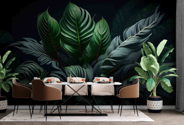 Wall murals Lush green foliage in dim light Wall murals Lush green foliage in dim light