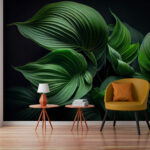 Wall murals Lush green leaves in shadow.