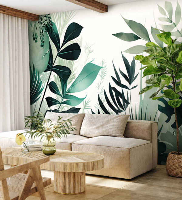 Lush green leaves against white background Wall murals Lush green leaves against white background