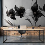 Wall murals Black and white flower