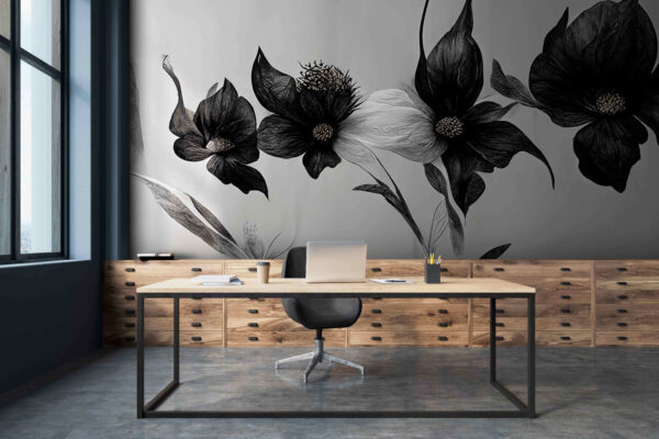 Wall murals Black and white flower Wall murals Black and white flower