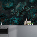 Wall murals Emerald peonies in moonlit garden.