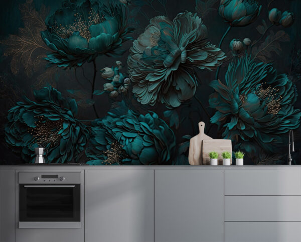 Emerald peonies in moonlit garden Wall murals Emerald peonies in moonlit garden